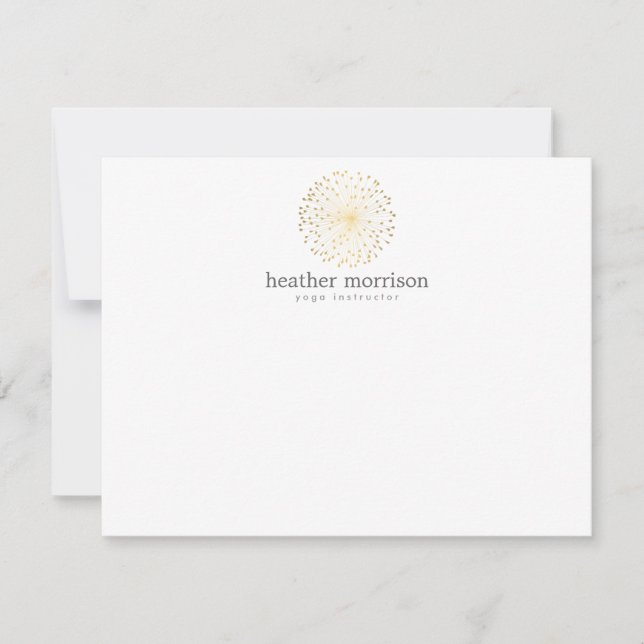 GULD DANDELION STARBURST LOGOTYP on WHITE Notecard Anteckningskort (Framsida)