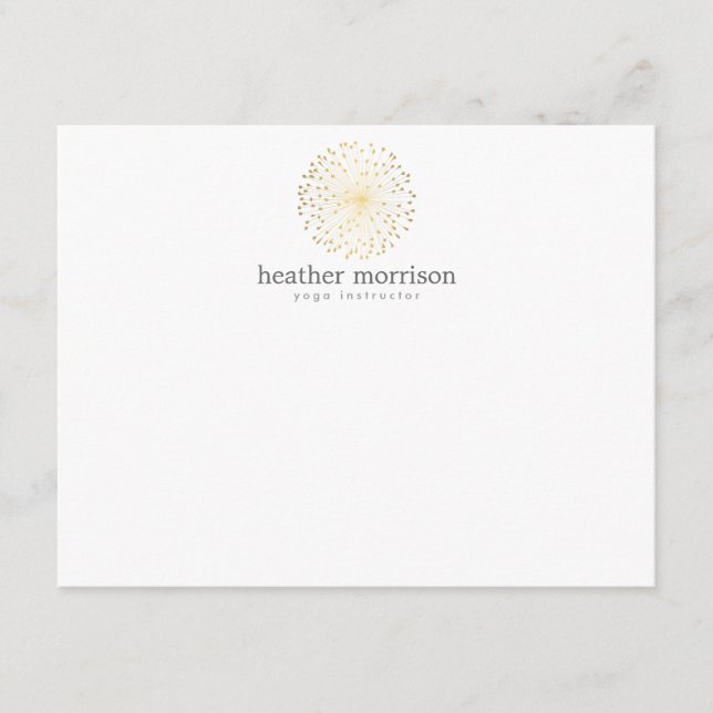 GULD DANDELION STARBURST LOGOTYP on WHITE Notecard Anteckningskort (Framsida)