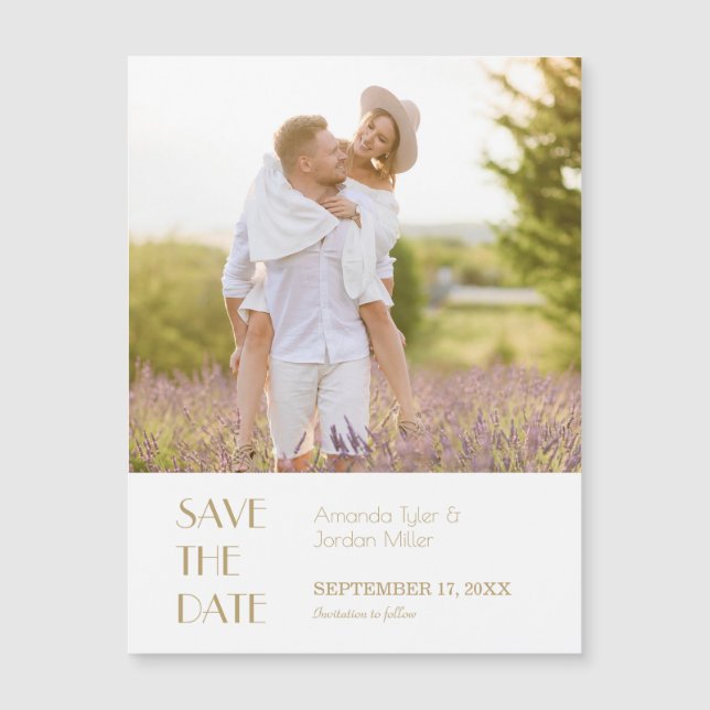 Guld - datum för Spara av modernt konsthandfoto Magnetisk Inbjudningskort (Framsida)