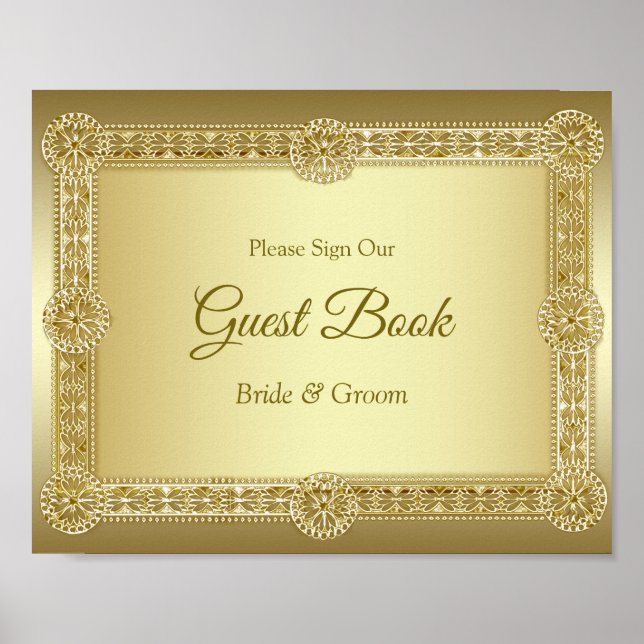 Guld Decorative Guest Bok-signatur Poster (Framsidan)