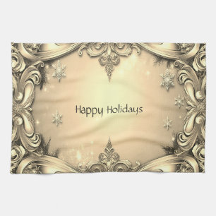 Guld Decorative Helgdag Kitchen Towel Kökshandduk