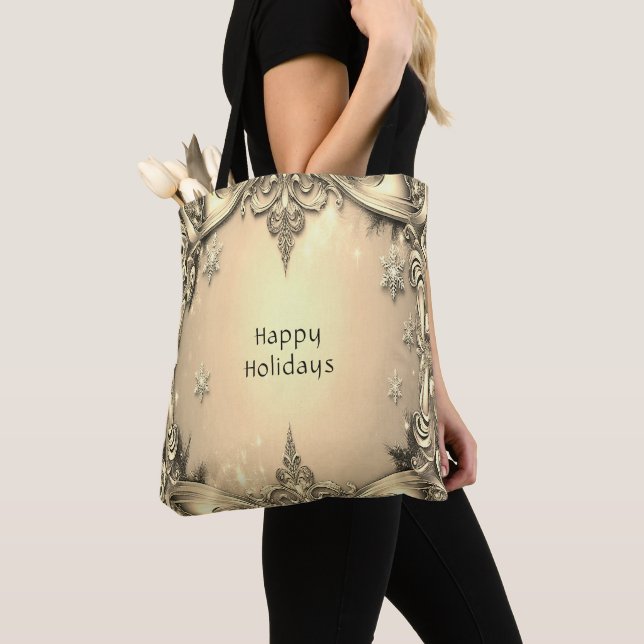 Guld Decorative Helgdag Tote Bag Tygkasse (Närbild)