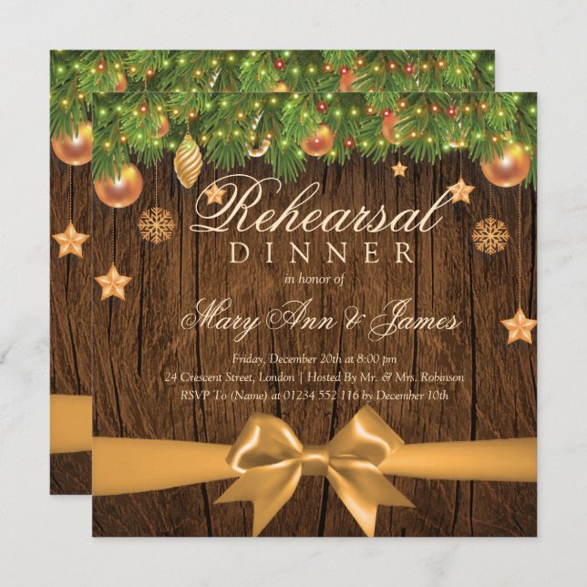 Guld-dekaler på juldagen i Bröllop Inbjudningar (Fram/baksida)