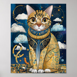 Guld Dekorativ Gustav Klimt Stil Katt Konst Poster