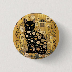 Guld Dekorativ Gustav Klimt Stil Svart Katt Konst Knapp