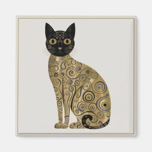 Guld Dekorativ Gustav Klimt Stil Svart Katt Konst Magnet