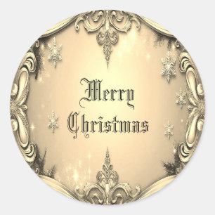 Guld dekorativ julklapp runt klistermärke
