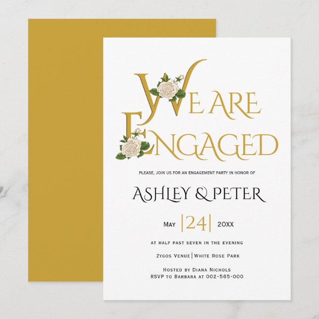 Guld, dekorativ typografi, ro förlovningsfest inbjudningar (Fram/baksida)