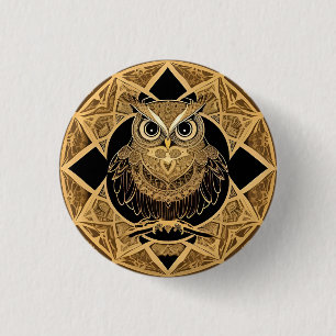 Guld Dekorativ Uggle Mandala Design Knapp