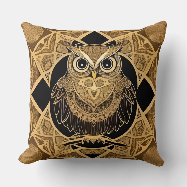 Guld Dekorativ Uggle Mandala Design Kudde (Framsida)