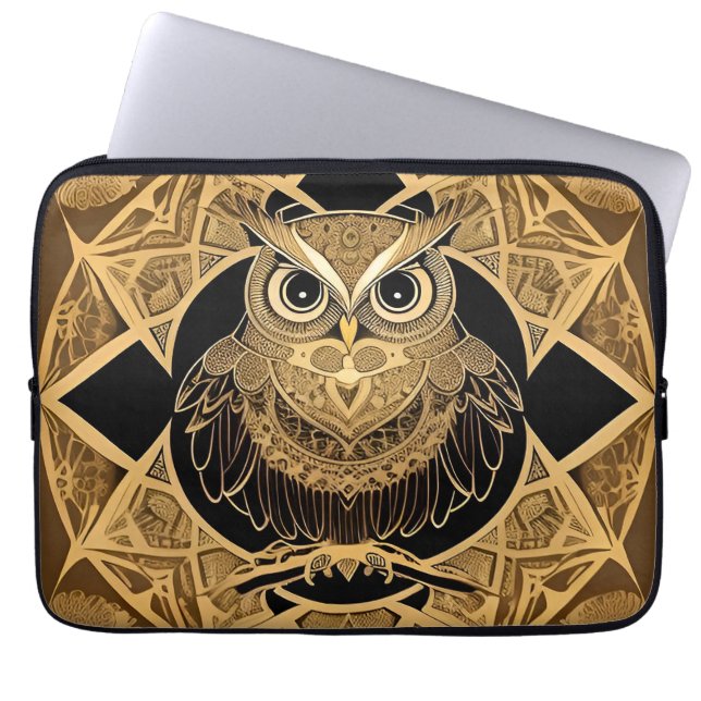 Guld Dekorativ Uggle Mandala Design Laptop Fodral (Framsidan)