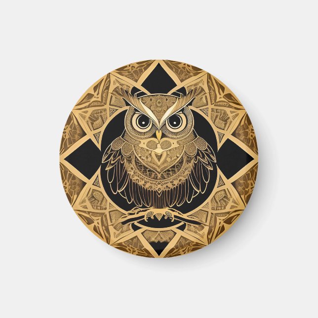 Guld Dekorativ Uggle Mandala Design Magnet (Framsidan)