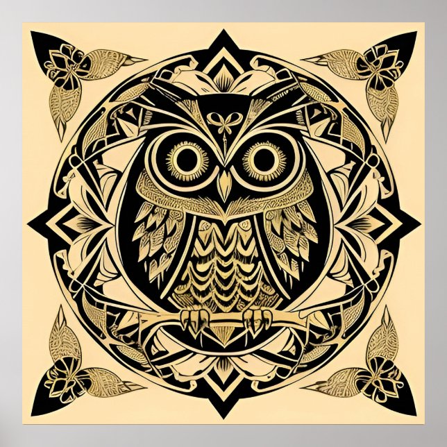 🦉 Guld Dekorativ Uggle Väggkonst Lyxig Dekoration (Framsidan)