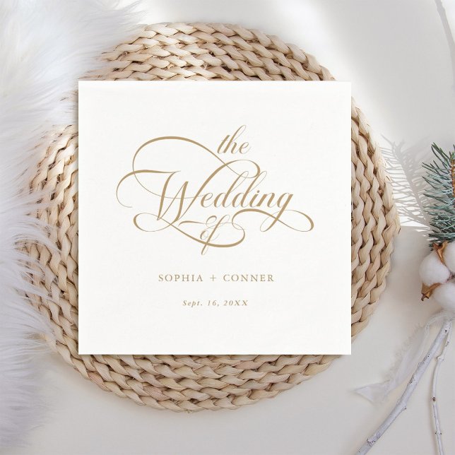 Guld Delikat Elegant, skript Bröllop Pappersservett (Skapare uppladdad)