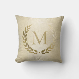 Guld- den Monogrammed lagrarkranen märka med sina Kudde