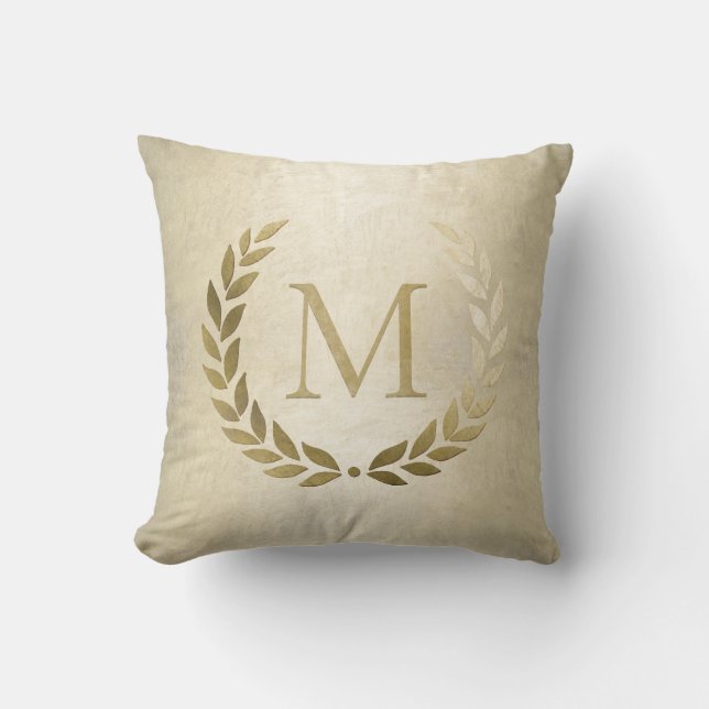 Guld- den Monogrammed lagrarkranen märka med sina Kudde (Framsida)