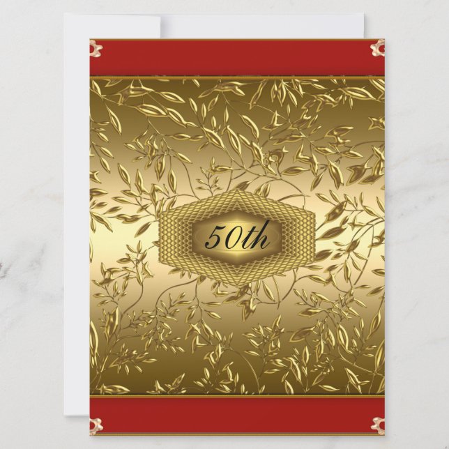 Guld design 50-års födelsedagsjubileum fest inbjudningar (Framsida)