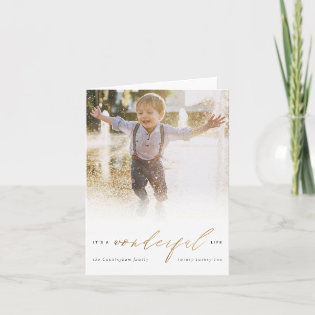 Guld Det är en underbar livskript - fotojul Helgkort (Framsida)