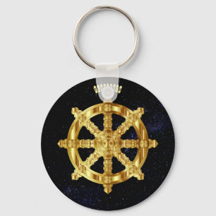 Guld- Dharma rullar buddism- och Hinduismsymbol Nyckelring