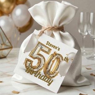 Guld Diamant 50-års Födelsedag Vita Ballonger Gåvor Etiketter