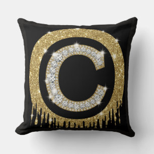 Guld Diamant Bokstav C Monogram Personlig Kudde