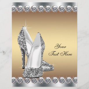 Guld Diamant Glitter Högt Klacksko Reklamblad