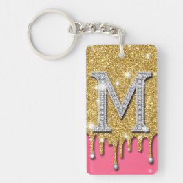 Guld Diamant Initial M Rosa Bakgrund Presentidé