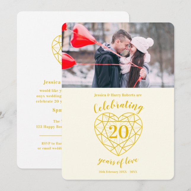 Guld Diamant Jubileum 20 år foto Inbjudningar (Fram/baksida)