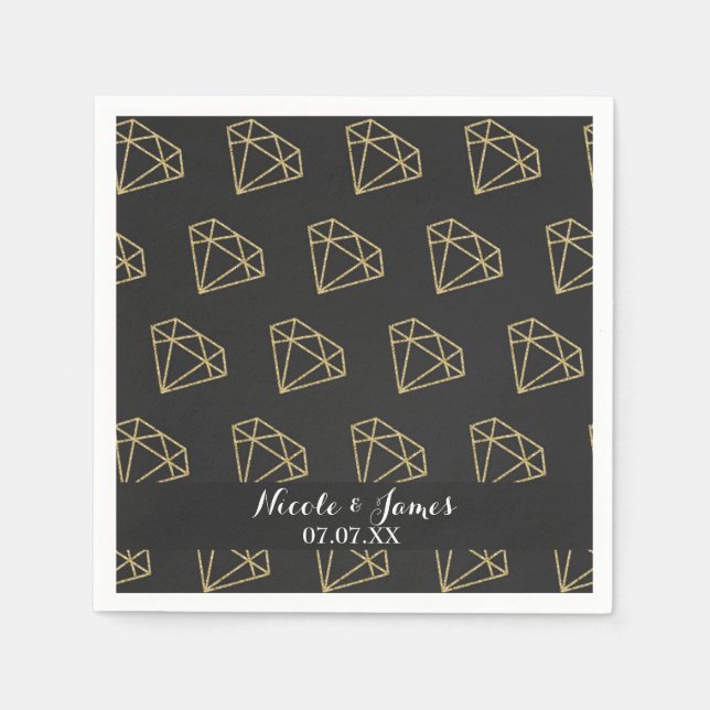 Guld Diamant Modern Design Sjungbrudsfest Pappersservett (Framsidan)