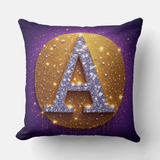 Guld Diamant Monogram A Initial Kudde (Framsida)