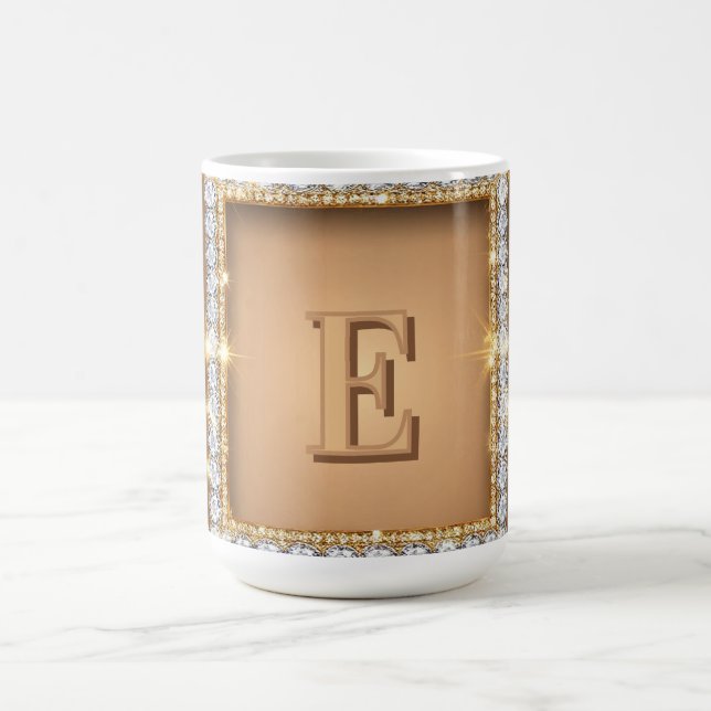 ✨ Guld Diamant Monogram Anpassad Namn Design ✨ Kaffemugg (Center)
