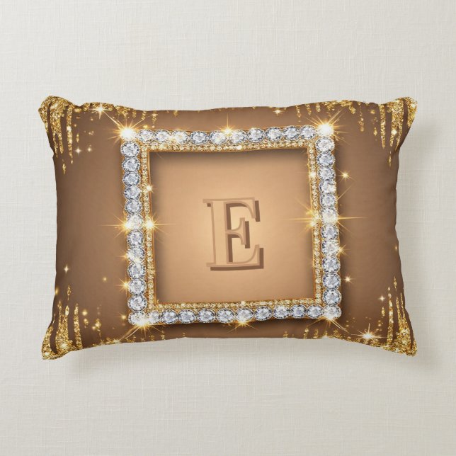 ✨ Guld Diamant Monogram Anpassad Namn Design ✨ Prydnadskudde (Framsidan)
