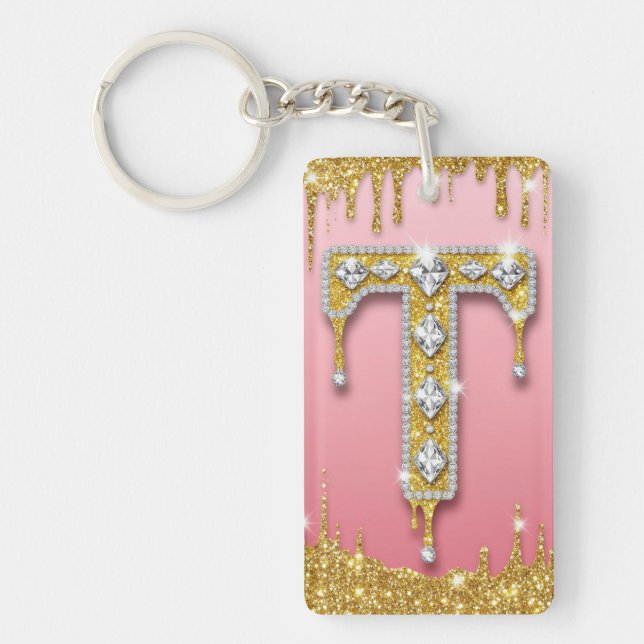 Guld Diamant Monogram Bokstav T Rosa Presentidé (Framsidan)
