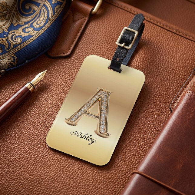 Guld Diamant Monogram Glam Första Bokstaven A Bagagebricka (Skapare uppladdad)