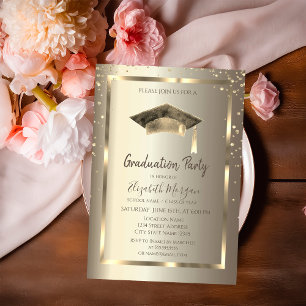 Guld Diamant Ram, Akvarell Gradueringsmössa Guld Inbjudningar