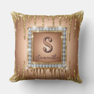 Guld Diamant Ram Monogram fyrkantig Glitter Kudde