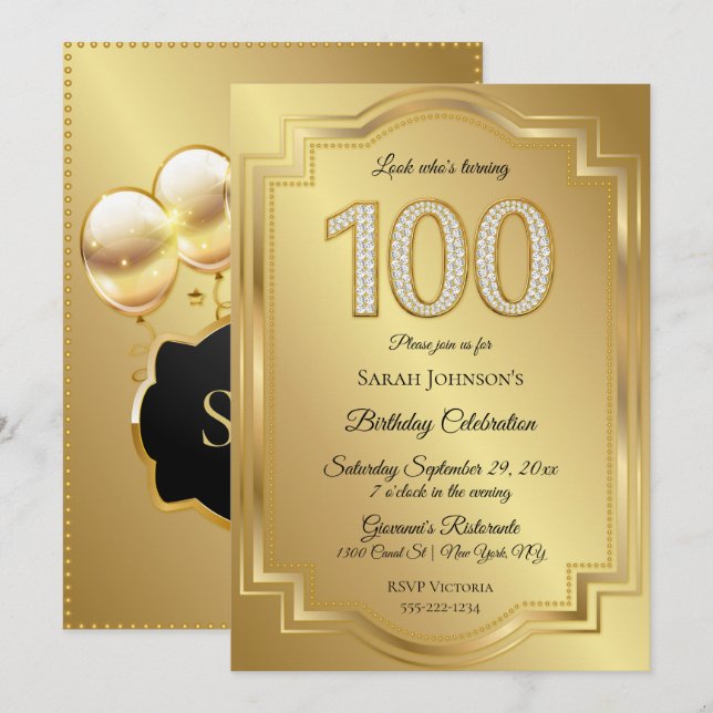 Guld & Diamanter 100-årsjubileum Inbjudningar (Fram/baksida)