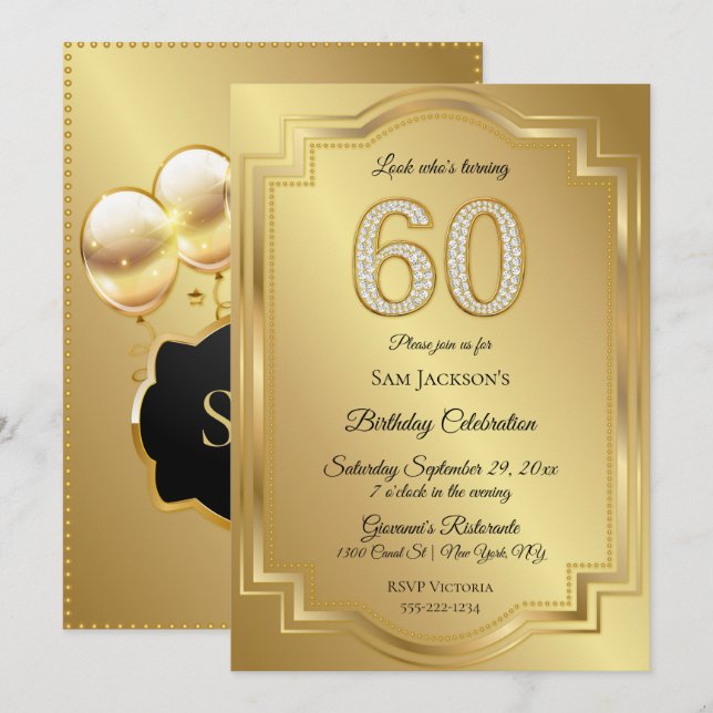 Guld & Diamanter 60-årsjubileum Inbjudningar (Fram/baksida)