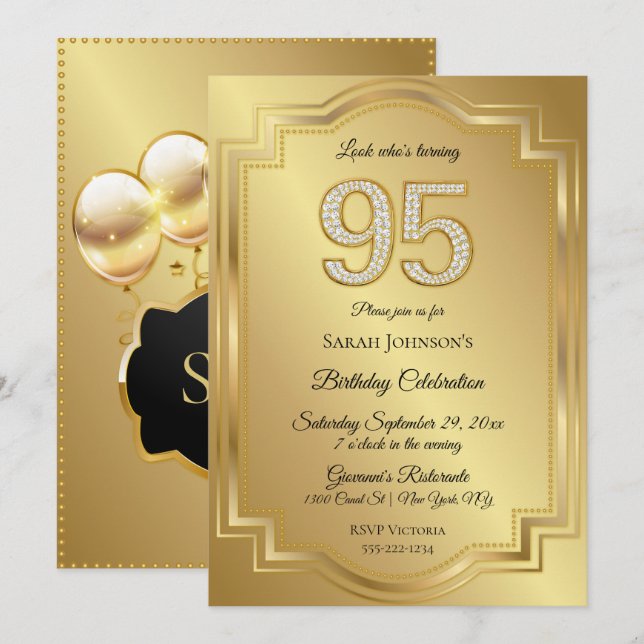 Guld & Diamanter 95-årsjubileum Inbjudningar (Fram/baksida)