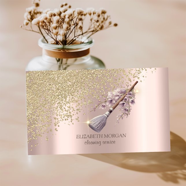 Guld Diamanter Blommig Kvast Piga Städar Hus Visitkort (Skapare uppladdad)