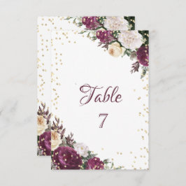 Guld Diamanter Burgundy Blommig Bordskort