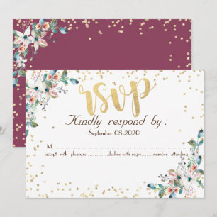 Guld Diamanter Burgundy Blommor RSVP Inbjudningar