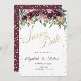 Guld diamanter Burgundy Flowers sparar datumet Spara Datumet