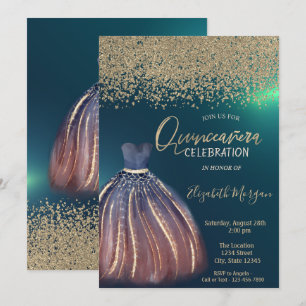 Guld Diamanter, Chic klänning Grön Quinceañera Inbjudningar