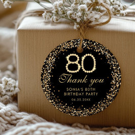 Guld Diamanter Elegant 80-årsdag Tack Tag Runt Klistermärke