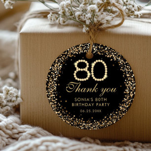 Guld Diamanter Elegant 80-årsdag Tack Tag Runt Klistermärke