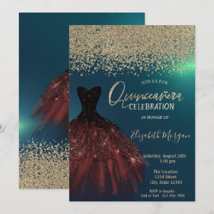 Guld Diamanter, Elegant Klänning Grön Quinceanera Inbjudningar