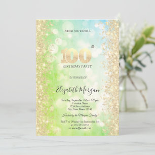 Guld Diamanter Grönt Blått Bokeh 100-årsdag Inbjudningar