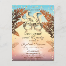 Guld Diamanter,Masque,Palm Sweet 16 Inbjudan Vykort