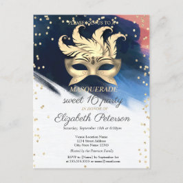 Guld Diamanter,Masque,Penseldrag Sweet 16 Inbjudan Vykort